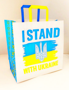 ПАКЕТ КРАФТ.  ручки - прямокутні паперові кольорові, 32х15х30 см, папір 100 г/ м2.Крафт колір Білий.  дизайн-KGB 323015 -40